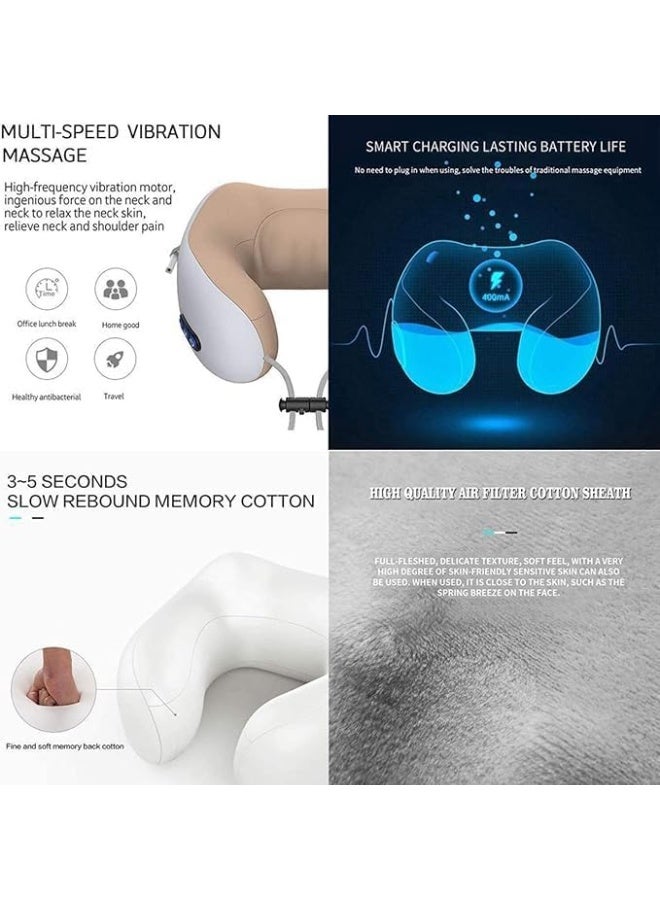 U-Shaped Memory Foam Travel Pillow – Portable Electric Neck Massager for Airplane, Car, Home & Office – Soft, Comfortable & Breathable - Image 3