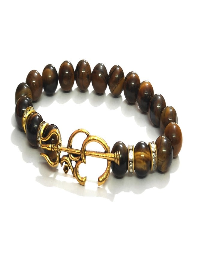 ASTROGHAR Shiv Shakti Trishul And Om Aupicious Charm Natural Tiger Eye Crystal Bracelet For Protection & Prosperity - Image 3