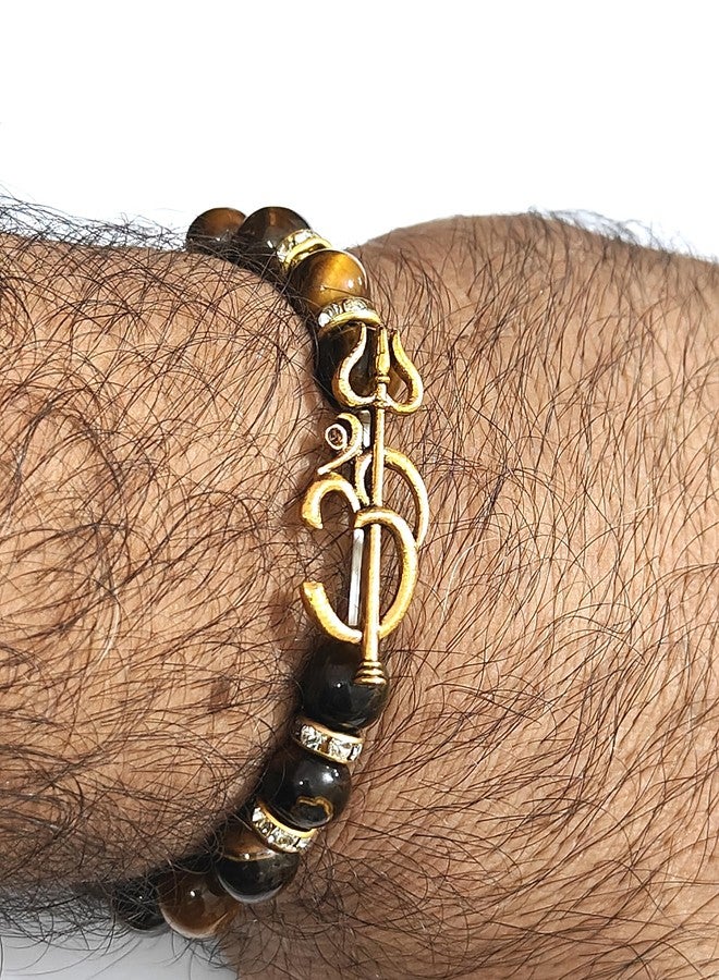 ASTROGHAR Shiv Shakti Trishul And Om Aupicious Charm Natural Tiger Eye Crystal Bracelet For Protection & Prosperity - Image 4
