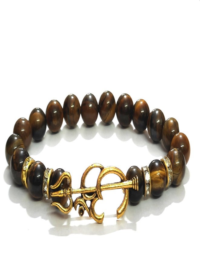 ASTROGHAR Shiv Shakti Trishul And Om Aupicious Charm Natural Tiger Eye Crystal Bracelet For Protection & Prosperity - Image 1