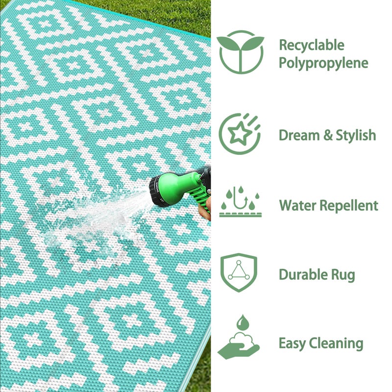GENIMO Outdoor Rug for Patio Clearance, 6'x9' Waterproof Camping Mat, Reversible Plastic Straw Rugs for RV, Camper, Balcony, Backyard, Picnic, Deck (Aqua Blue & White) - Image 5