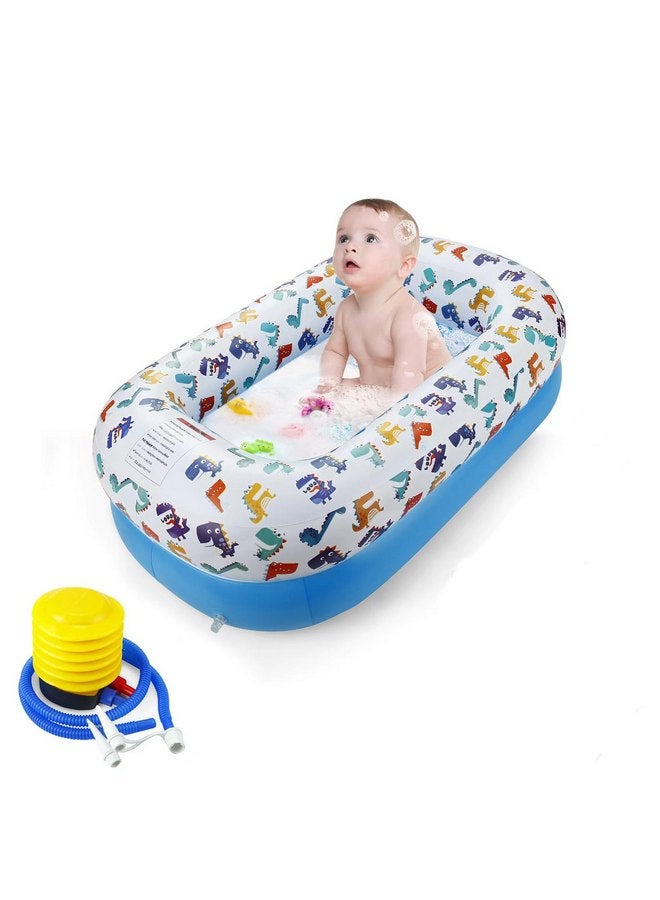PandaEar Inflatable Dinosaur Baby Bathtub, Foldable Baby Infant Bath Tub Toddler Bathtub with Air Pump, Portable Travel Non-Slip Shower Basin Mini Air Swimming Pool for Newborn (Blue) - Image 1