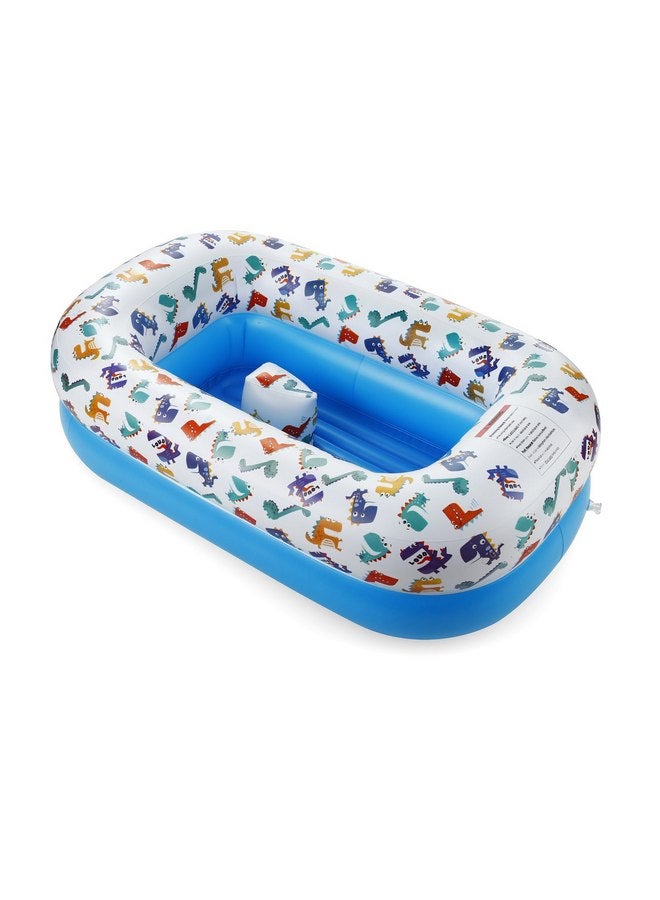 PandaEar Inflatable Dinosaur Baby Bathtub, Foldable Baby Infant Bath Tub Toddler Bathtub with Air Pump, Portable Travel Non-Slip Shower Basin Mini Air Swimming Pool for Newborn (Blue) - Image 3