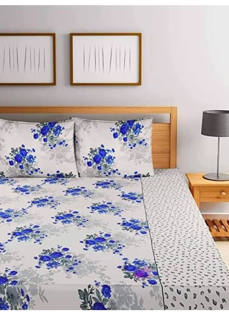 Delight Zone Delight Zone Prime Collection Supersoft Glace Cotton 160TC Printed Double Bedsheet with 2 Pillow Covers Multicolour Size 90 x 90 Inch Blue Guldasta Gold BS  - Image 2