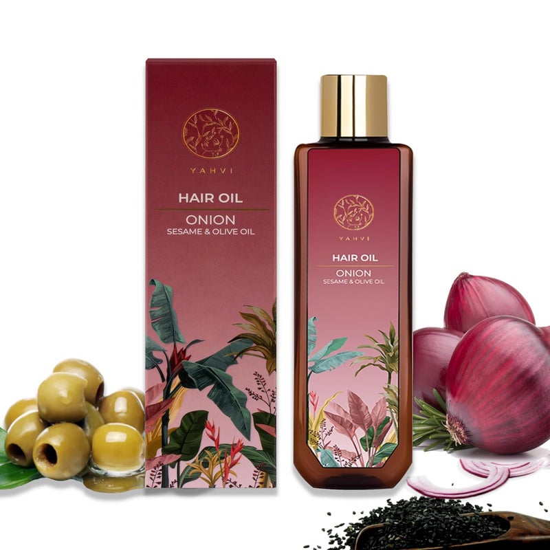 Yahvi Hair Oil Onion Enriched Sesame Olive Oil Anti Hair Fall Oil Boosts Hair Growth Supports All Hair Types Paraben Cruelty Free 200 Ml - Image 1
