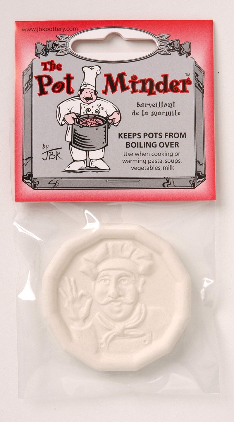JBK Pottery Pot Minder Ceramic Boil Spill Stopper Disc - Kitchen Overflow Preventer for Noodles, Soups, Pasta, Seafood - Heat, Steam & Splatter Saver for Stove & Microwave - 2.3 inches, Chef Design - Image 2