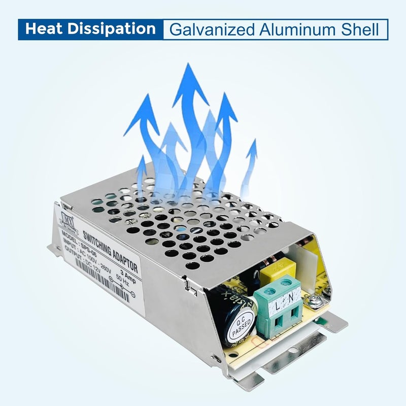 MX مزود طاقة CCTV 12V 3A مع هيكل معدني | محول SMPS مكتبي 220V AC إلى 12V DC | يدعم حتى 6 كاميرات أمنية، DVR، NVR، نوع رصاصة، قبة، PTZ - Image 3