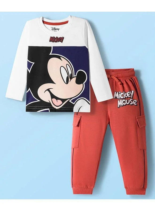 Babyhug Disney Babyhug Disney Single Jersey Top and Pant Set with Mickey Mouse Graphics - Red/White