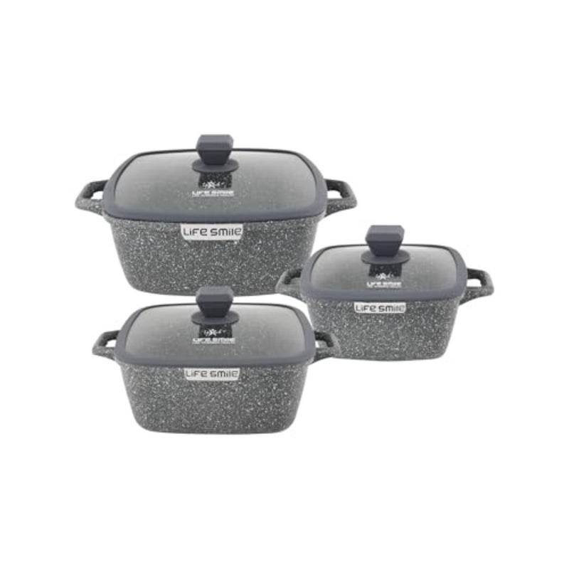 6-Pieces 20/24/28cm Granite Coated Nonstick Soup Pot Set with Silicone Glass Lids - Multi-Layer Coating Induction Bottom, Blue - Image 1