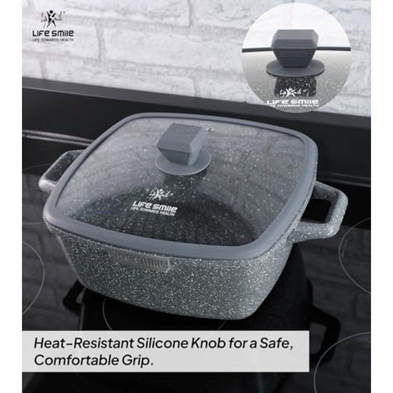 6-Pieces 20/24/28cm Granite Coated Nonstick Soup Pot Set with Silicone Glass Lids - Multi-Layer Coating Induction Bottom, Blue - Image 3