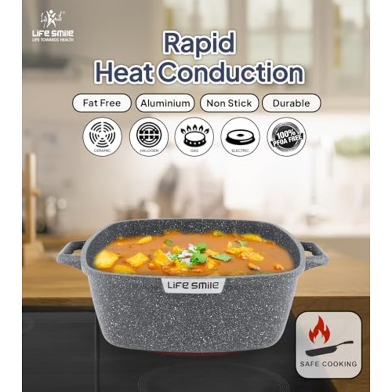 6-Pieces 20/24/28cm Granite Coated Nonstick Soup Pot Set with Silicone Glass Lids - Multi-Layer Coating Induction Bottom, Blue - Image 4
