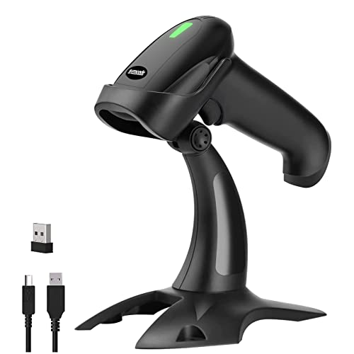 symcode USB Wireless Barcode Scanner with Stand,Symcode Barcode Scanner Versatile 2-in-1 (2.4Ghz Wireless+USB 2.0 Wired) Rechargeable Cordless 1D Barcode Reader Handheld Bar Code Scanner - Image 1