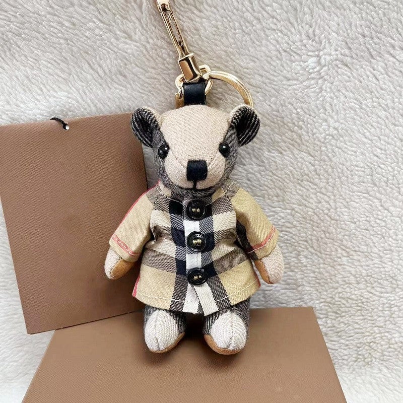 Handmade Cashmere Plaid Teddy Bear Keychain Small clothes bear