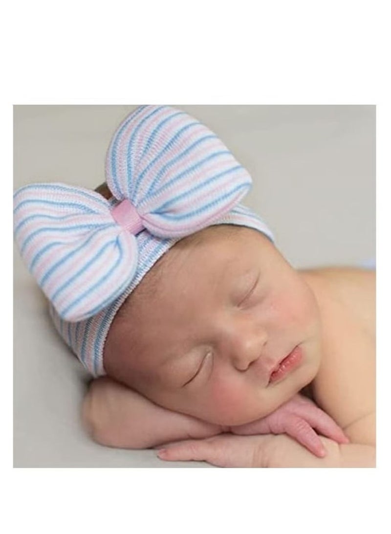 Newborn Hats,Newborn Baby Hospital Hats,Nursery Beanies with Bow Knot,Purple,Blue,White,Pink 4 Pack, First Hats Knitted Hats for Baby Girls Boys - Image 5