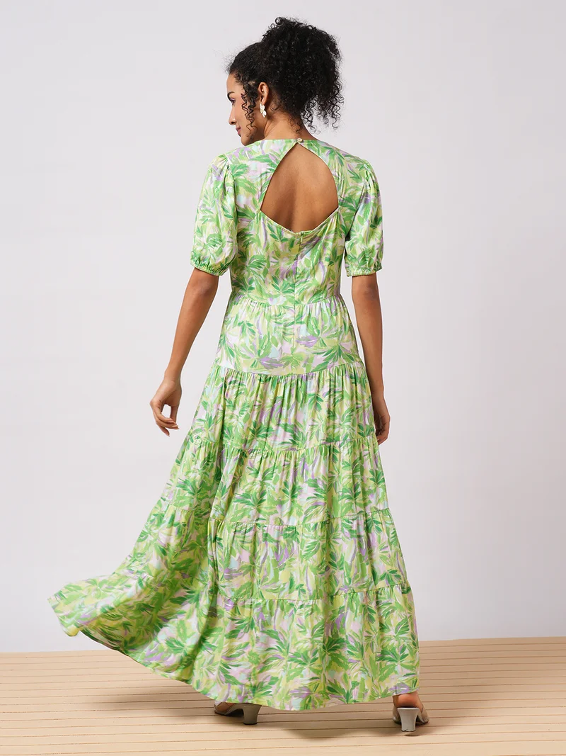 globus Women Tropical Printed Puff Sleeve Maxi Dress