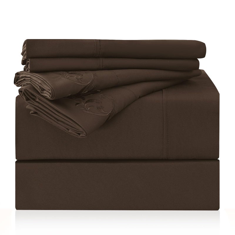 LONAVA Queen Size Sheet Set  6 Piece Hotel Luxury WrinkleFree Microfiber Sheet OekoTEX Certified Breathable  Elastic 16 Deep Pockets Brown
