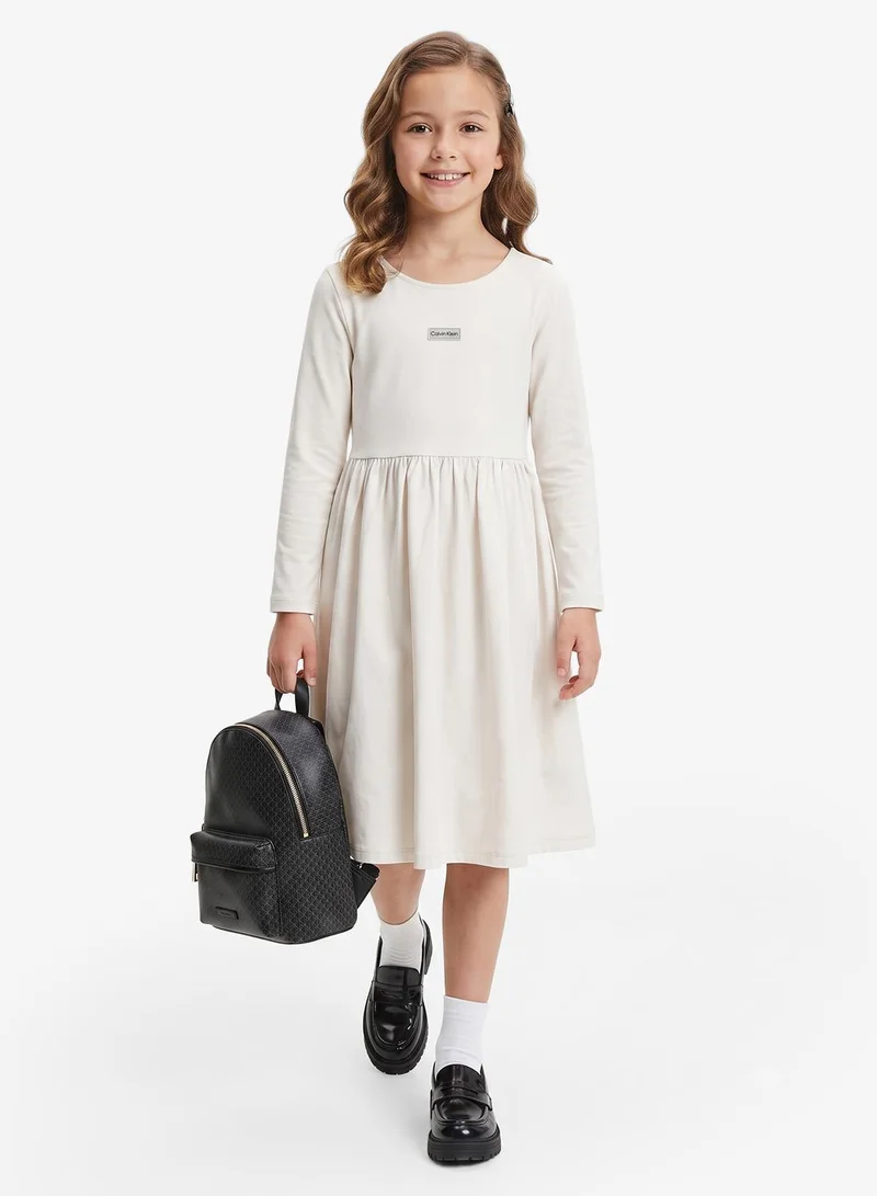 Calvin Klein Jeans light beige Youth Logo Mini Fit & Flare Dress for Women | Best Price UAE