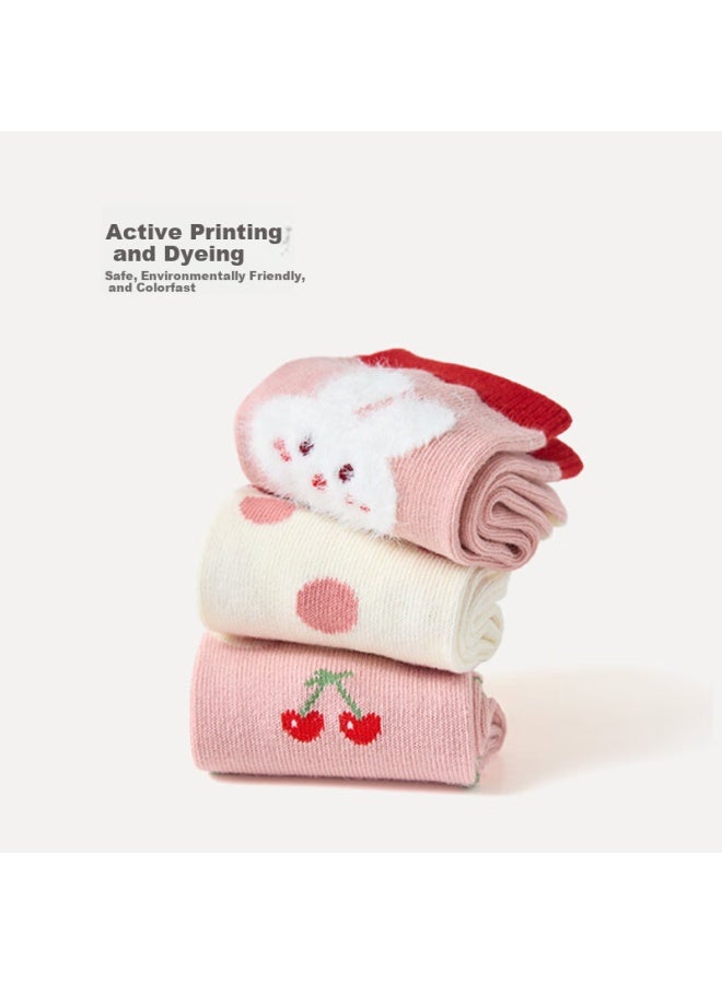 Flag Platinum Qibo Socks Rabbit Cherry Children's Mid-calf Socks (5 Pairs) XL Size - (recommended Foot Length 20-22cm, Ages 9-12) - Image 4