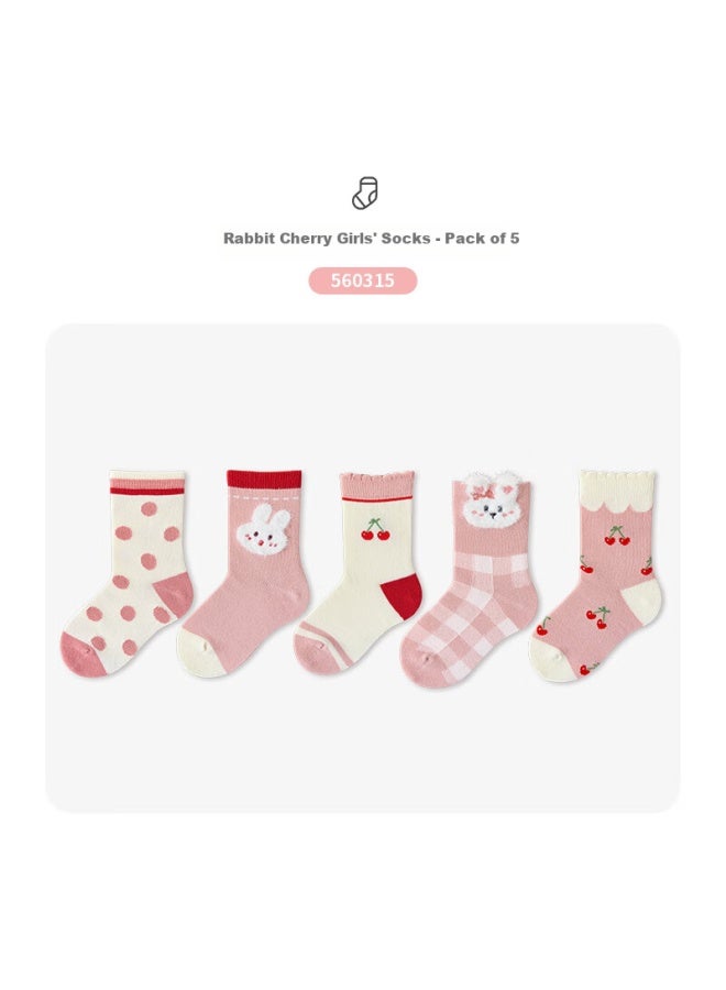 Flag Platinum Qibo Socks Rabbit Cherry Children's Mid-calf Socks (5 Pairs) XL Size - (recommended Foot Length 20-22cm, Ages 9-12) - Image 5