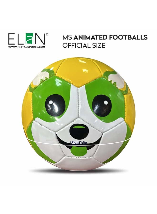 Elan Animated Football Official Size White & Green – Durable PVC Soccer Ball with Printed Graphics for Training, School and Recreational Outdoor Play - Image 1