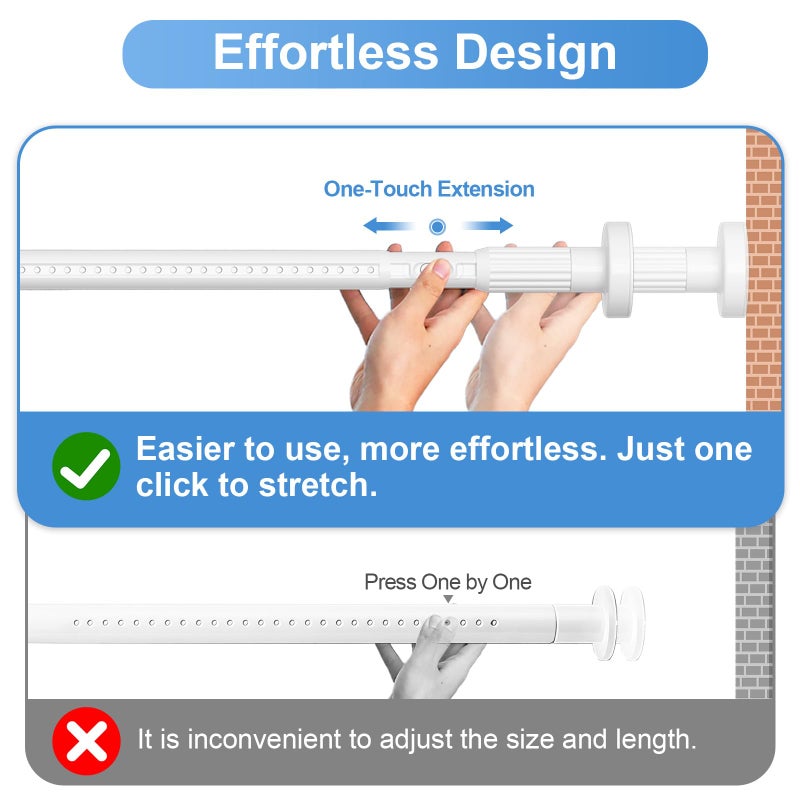 QINGYUN Long Tension Rod 39-144inch White Tension Curtain Rods no Drilling 1.26" Diameter Adjustable Outdoor Curtain Rod for Windows,Shower,Patio,Doorway,Heavy Duty Spring Rods - Image 2