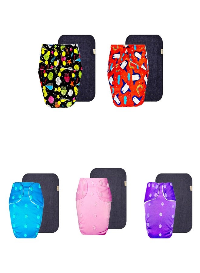 Dumbledo Premium Cloth Diaper with Black Insert (Pack of 5) | Hypoallergenic | Reusable & Washable | Adjustable Snaps | All-Day Wear | 3 Months - 3 Years | Unisex Baby - Image 1