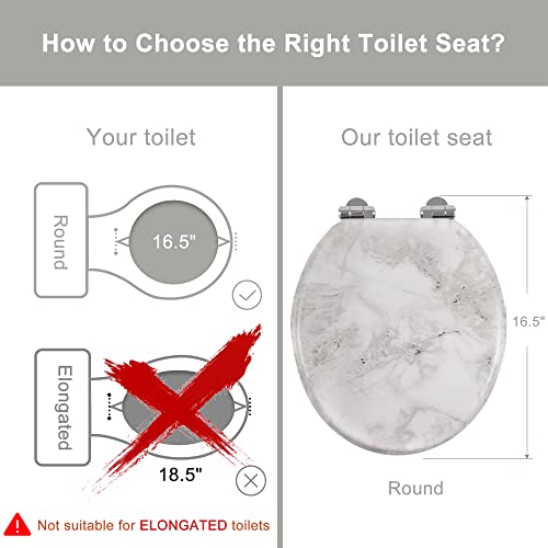 Angel Shield Marble Toilet Seat Durable Molded Wood with Quiet Close,Easy Clean，Quick-Release Hinges (Round,Gray Marble) - Image 2