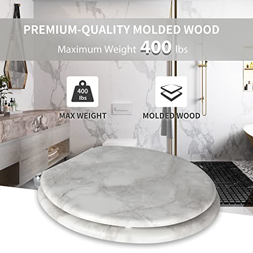 Angel Shield Marble Toilet Seat Durable Molded Wood with Quiet Close,Easy Clean，Quick-Release Hinges (Round,Gray Marble) - Image 5