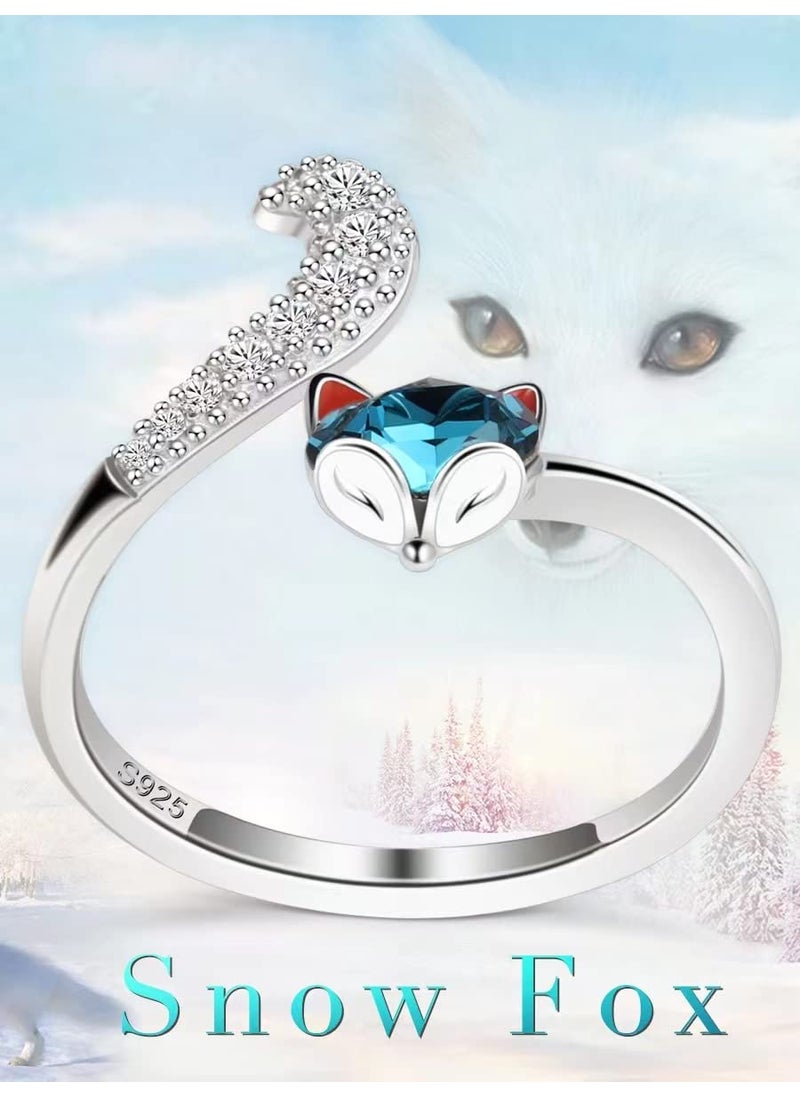 PLATO H PLATO H Crystal Fox Head Ring for Women in Sterling Silver - Unique Animal Tail Bands with Jewelry Box, Gifts for Wedding Anniversaries, Valentine's Day, Birthday, Christmas, Adjustable Open Stacking  - Image 5