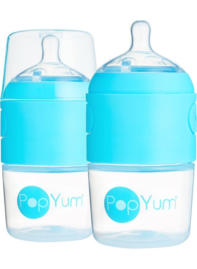 PopYum زجاجات حليب الأطفال PopYum سعة 5 أونصات، تركيبة مضادة للمغص، 2 عبوة مع تدفق بطيء #1، 150 مل، خالية من BPA، قفل طبيعي - Image 1