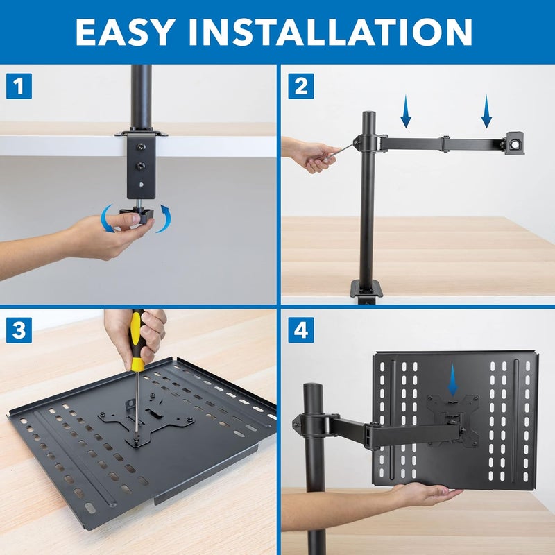 Mount-It! Laptop Desk Mount, Fully Adjustable Ergonomic Laptop Arm with Vented Tray, Cable Management, Clamp and Grommet Base, Fits Laptops up to 17 Inches, Black - Image 4