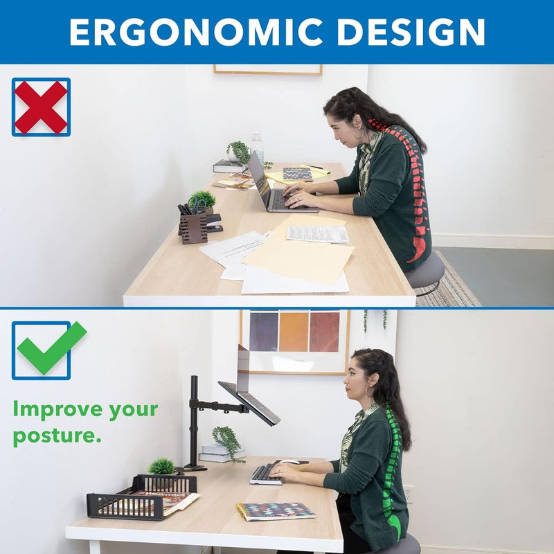Mount-It! Laptop Desk Mount, Fully Adjustable Ergonomic Laptop Arm with Vented Tray, Cable Management, Clamp and Grommet Base, Fits Laptops up to 17 Inches, Black - Image 5