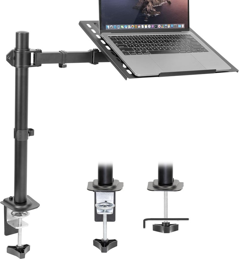 Mount-It! Laptop Desk Mount, Fully Adjustable Ergonomic Laptop Arm with Vented Tray, Cable Management, Clamp and Grommet Base, Fits Laptops up to 17 Inches, Black - Image 1