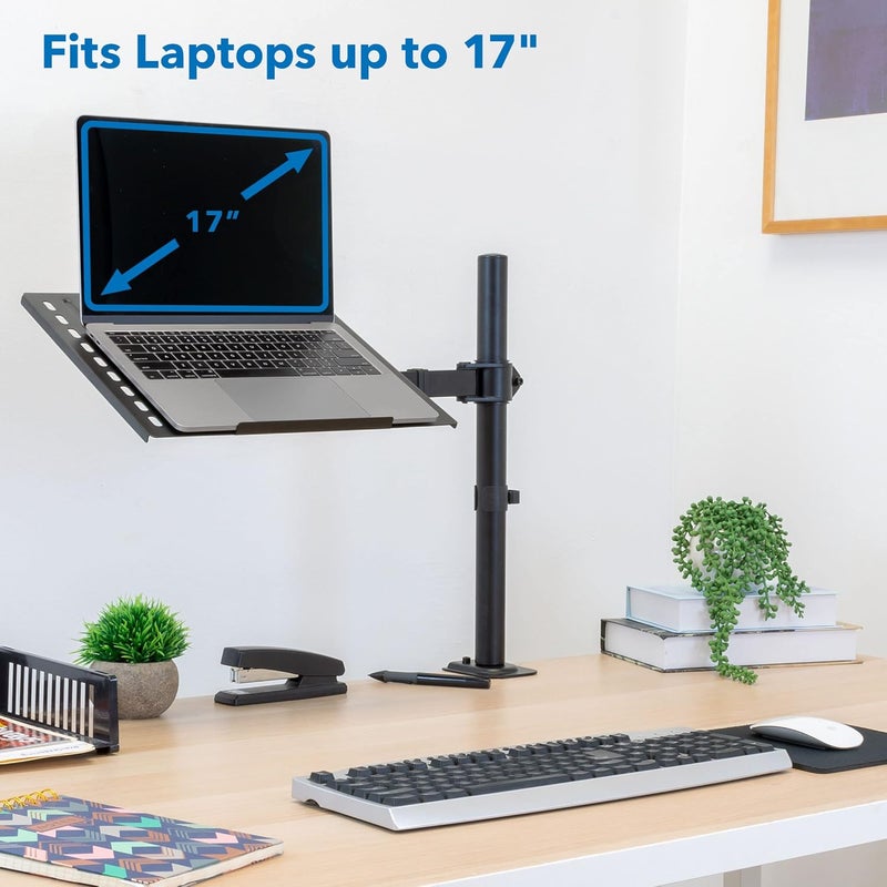 Mount-It! Laptop Desk Mount, Fully Adjustable Ergonomic Laptop Arm with Vented Tray, Cable Management, Clamp and Grommet Base, Fits Laptops up to 17 Inches, Black - Image 3