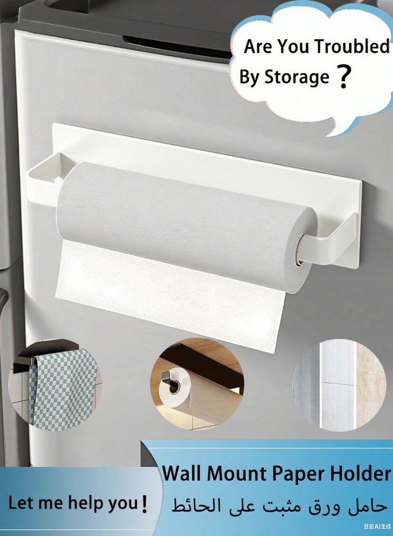 كويفلوكس حامل ورق يُثبّت على الحائط، رف تخزين مناشف ورقية للمطبخ، تخزين مناشف ورقية بشفط جانبي للثلاجة، حامل مناديل ذاتي اللصق للحمام والمطبخ، حاوية موفرة للمساحة للمطبخ/الشقة، بدون حفر، لون أبيض - Image 1