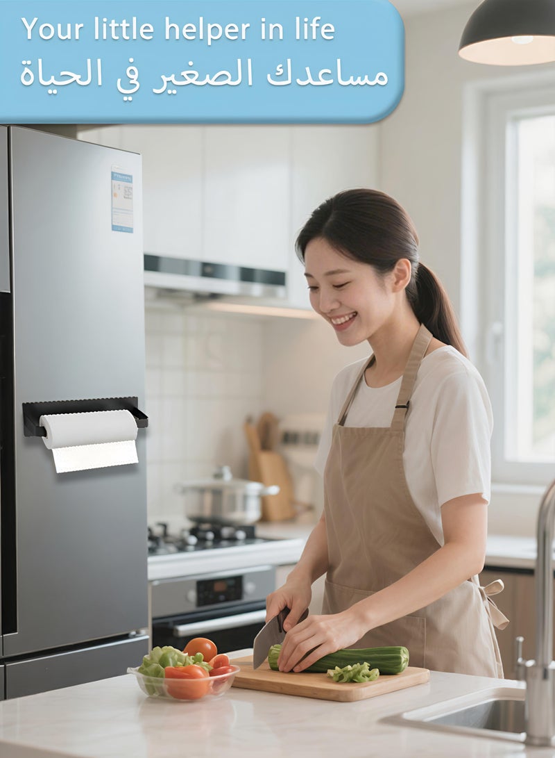 كويفلوكس حامل ورق يُثبّت على الحائط، رف تخزين مناشف ورقية للمطبخ، تخزين مناشف ورقية بشفط جانبي للثلاجة، حامل مناديل ذاتي اللصق للحمام والمطبخ، حاوية موفرة للمساحة للمطبخ/الشقة، بدون حفر، لون أبيض - Image 4