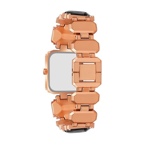 SWADESI STUFF Rectangular Dial Rose Gold Stainless Steel Quartz Watch for Women – 32mm Diamond Stone Studded Elegant Casual Wristwatch (Black & Pink Dial Options) (Black) - Image 5