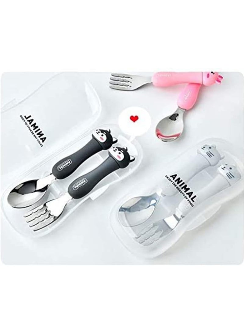 NANAO Toddler Utensils Set, 3PCS Kids Cutlery Sets Children's Portable Tableware Spoon & Fork Set with Plastic Case 304 Stainless Steel BPA Free Dishwasher Safe (Chicken, Bear, Bunny) - Image 5
