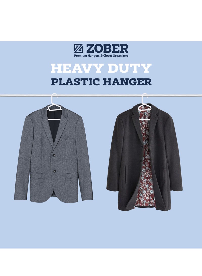 ZOBER Heavy Plastic Hangers with Strap Hooks, Non slip, Durable & Slim, Light-Weight Clothes Hangers For Coats, Jackets & Pants, Shirts, Dresses Hangs upto 10lbs (WHITE, 20 PACK)  - Image 4
