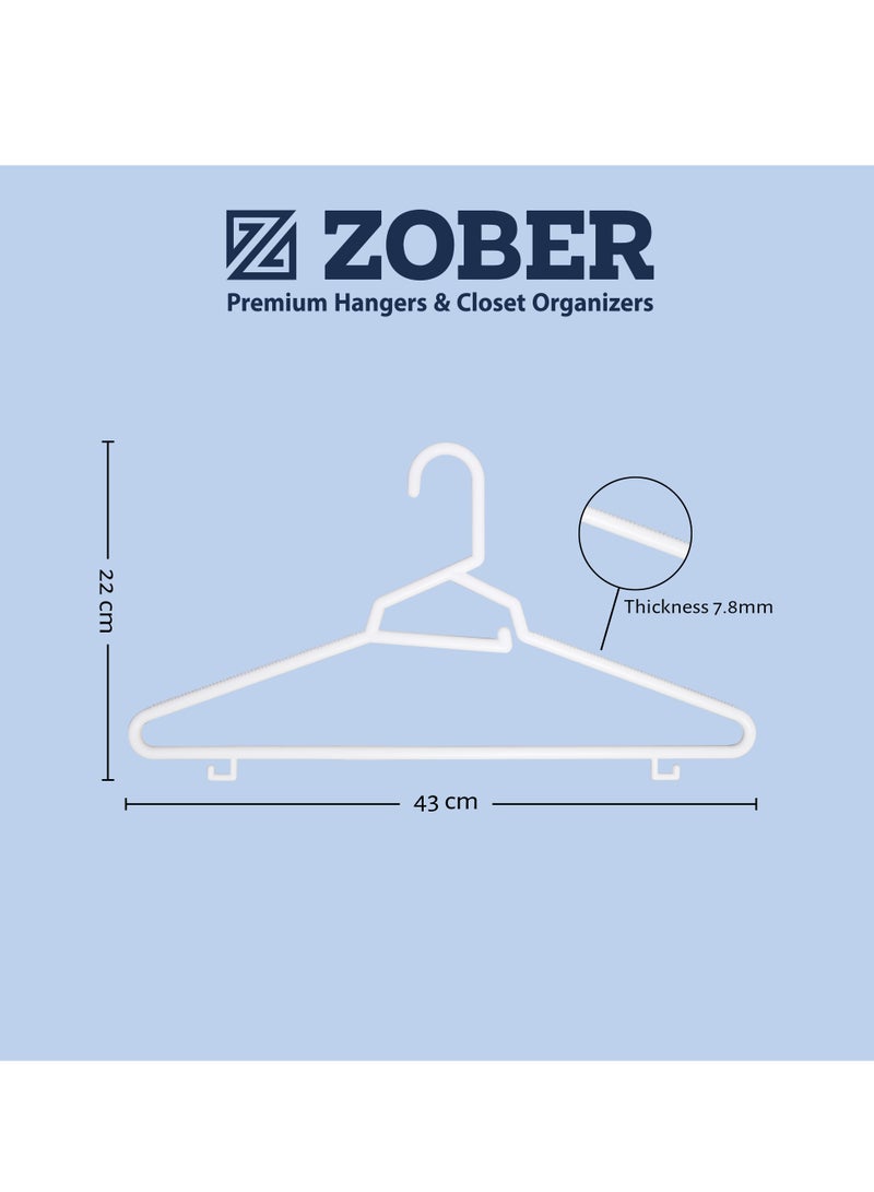 ZOBER Heavy Plastic Hangers with Strap Hooks, Non slip, Durable & Slim, Light-Weight Clothes Hangers For Coats, Jackets & Pants, Shirts, Dresses Hangs upto 10lbs (WHITE, 20 PACK)  - Image 5