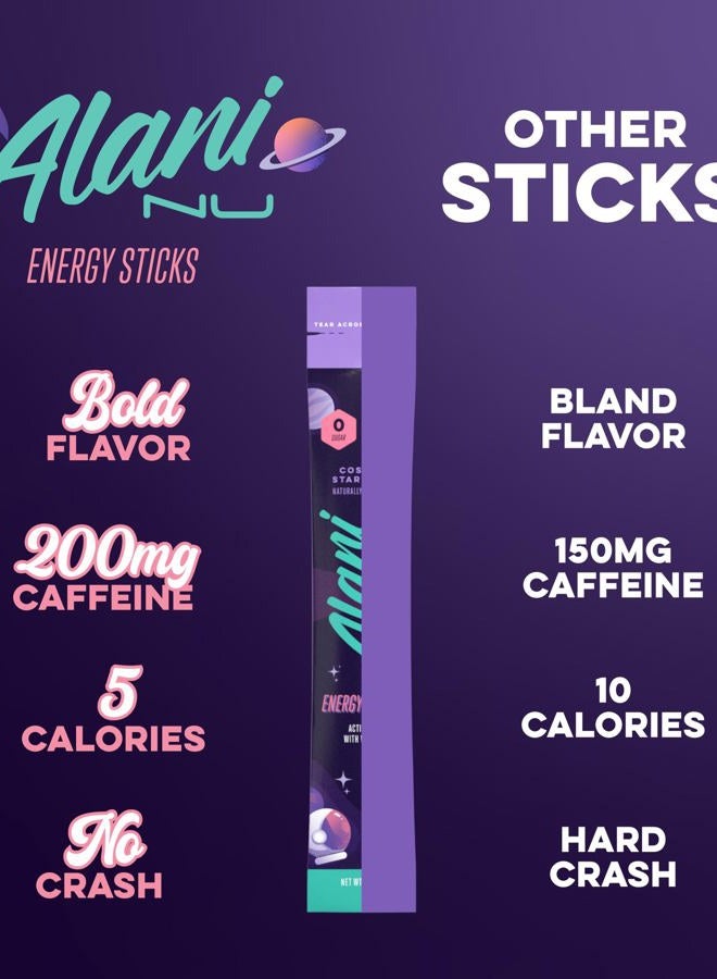 Alani Nu COSMIC STARDUST Energy Sticks | Energy Drink Powder | 200mg Caffeine | Pre Workout Performance with Antioxidants | On-The-Go Drink Mix | Biotin, B Vitamins | Zero Sugar | 5 Calories | 10 Pack  - Image 4