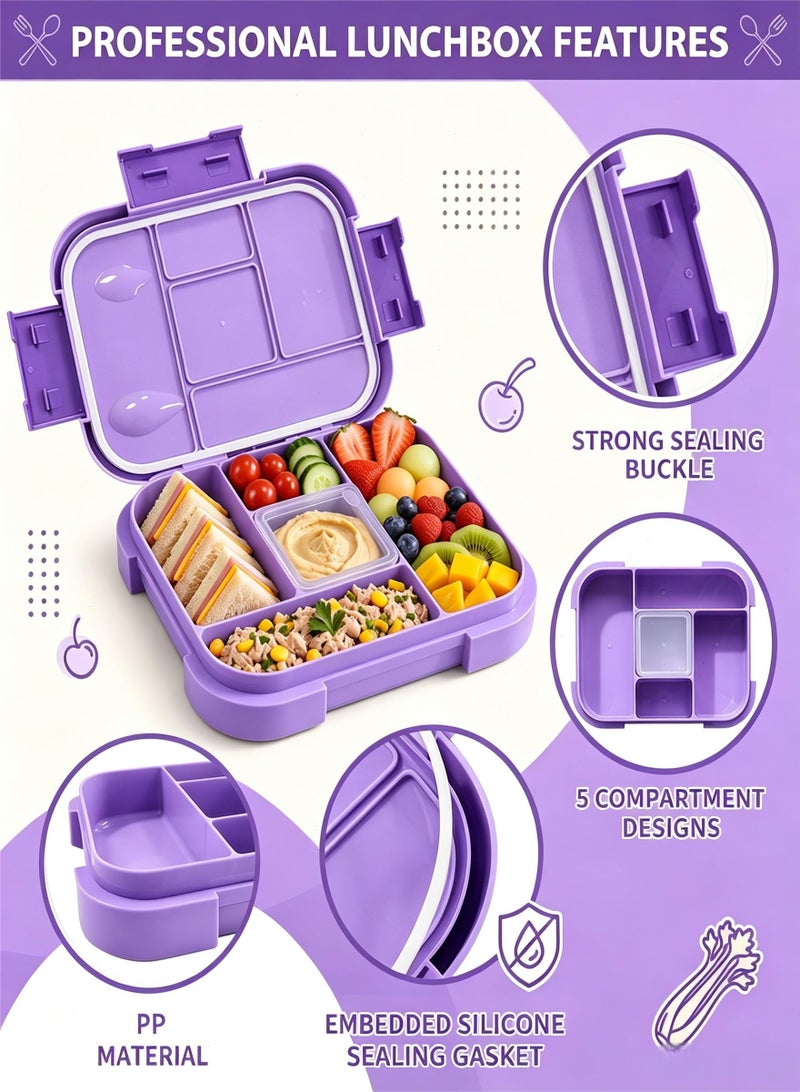 Topyich 5-Compartment Lunch Box for Kids, 1000ML Food Grade Bento Box, Microwave Safe Leakproof Lunch Container for School,Picnics - Image 3