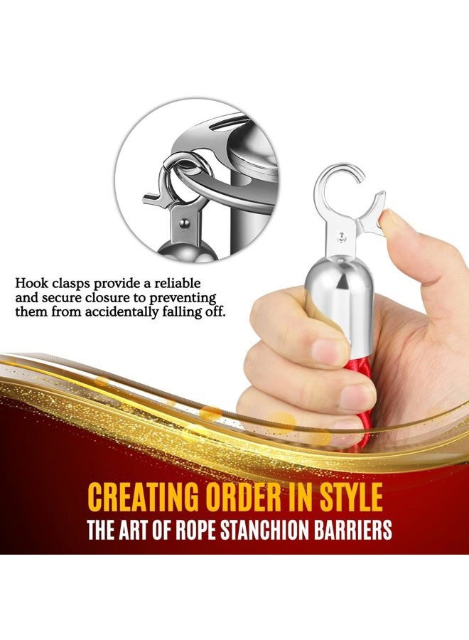 Flexzion Velvet Stanchion Rope (5FT, 2 Pack) 1.5" Thick Red Cord for Ball Crown Top Style Barriers Post, Crowd Queue Line Safe Control, Round Velour with Silver Plated Polished Snap Hook - Image 2