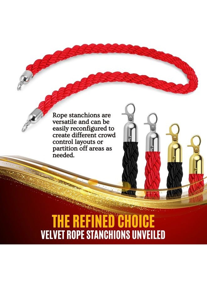 Flexzion Velvet Stanchion Rope (5FT, 2 Pack) 1.5" Thick Red Cord for Ball Crown Top Style Barriers Post, Crowd Queue Line Safe Control, Round Velour with Silver Plated Polished Snap Hook - Image 5