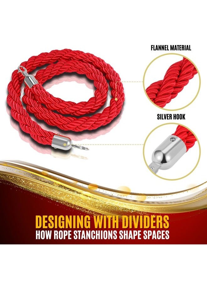 Flexzion Velvet Stanchion Rope (5FT, 2 Pack) 1.5" Thick Red Cord for Ball Crown Top Style Barriers Post, Crowd Queue Line Safe Control, Round Velour with Silver Plated Polished Snap Hook - Image 4