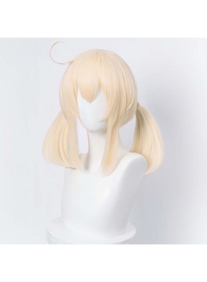 ULBTER SL Blonde Pigtails Wig for Klee Cosplay Costume Straight Anime Golden Ponytails Hair Wigs with Twin Ponytails Bangs + Cap - Image 5