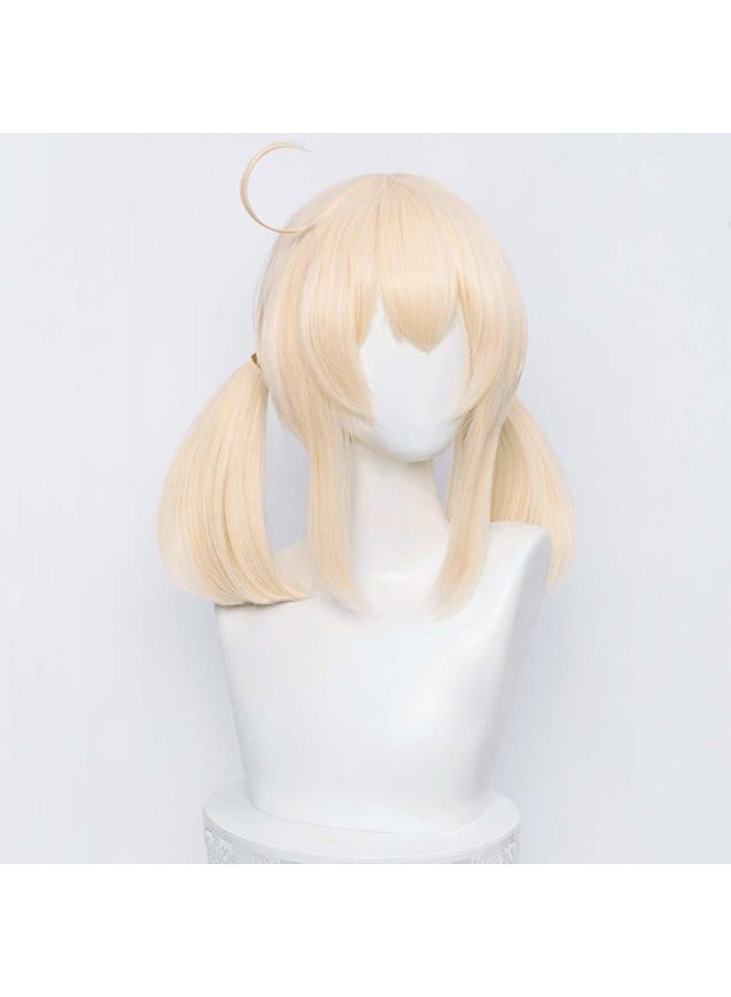 ULBTER SL Blonde Pigtails Wig for Klee Cosplay Costume Straight Anime Golden Ponytails Hair Wigs with Twin Ponytails Bangs + Cap - Image 4