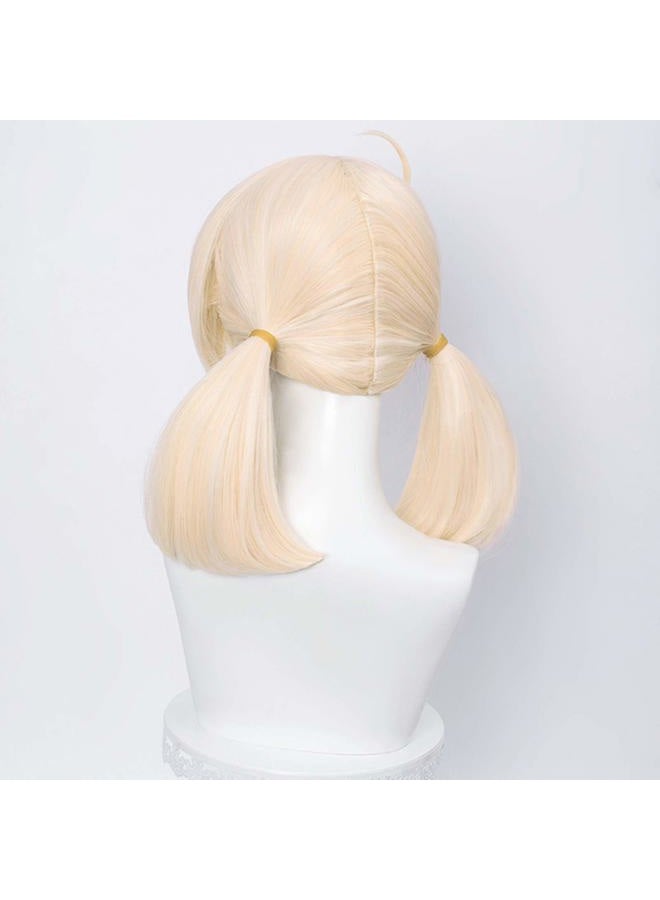 ULBTER SL Blonde Pigtails Wig for Klee Cosplay Costume Straight Anime Golden Ponytails Hair Wigs with Twin Ponytails Bangs + Cap - Image 3