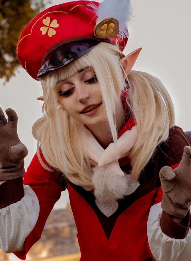 ULBTER SL Blonde Pigtails Wig for Klee Cosplay Costume Straight Anime Golden Ponytails Hair Wigs with Twin Ponytails Bangs + Cap - Image 2