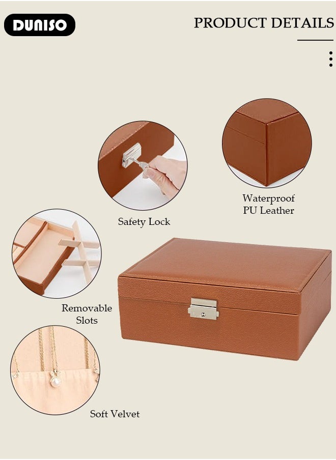 DUNISO Jewelry Box for Women, Large Capacity Double Layer Display Jewellery Organizer with Removable Tray & Partition, PU Leather Jewellery Storage Case, Travel Jewel Holder Cabinet for Earing, Necklace, Bracelet, Rings  - Image 2